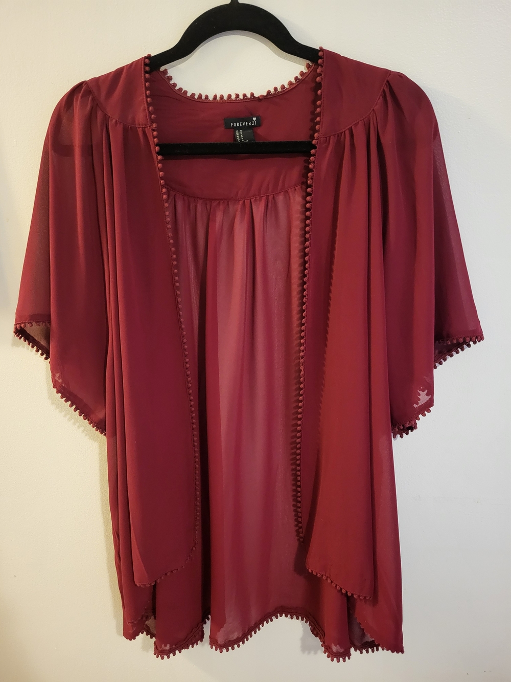Forever 21 Sheer Red Pom-Pom Trim Cover-Up